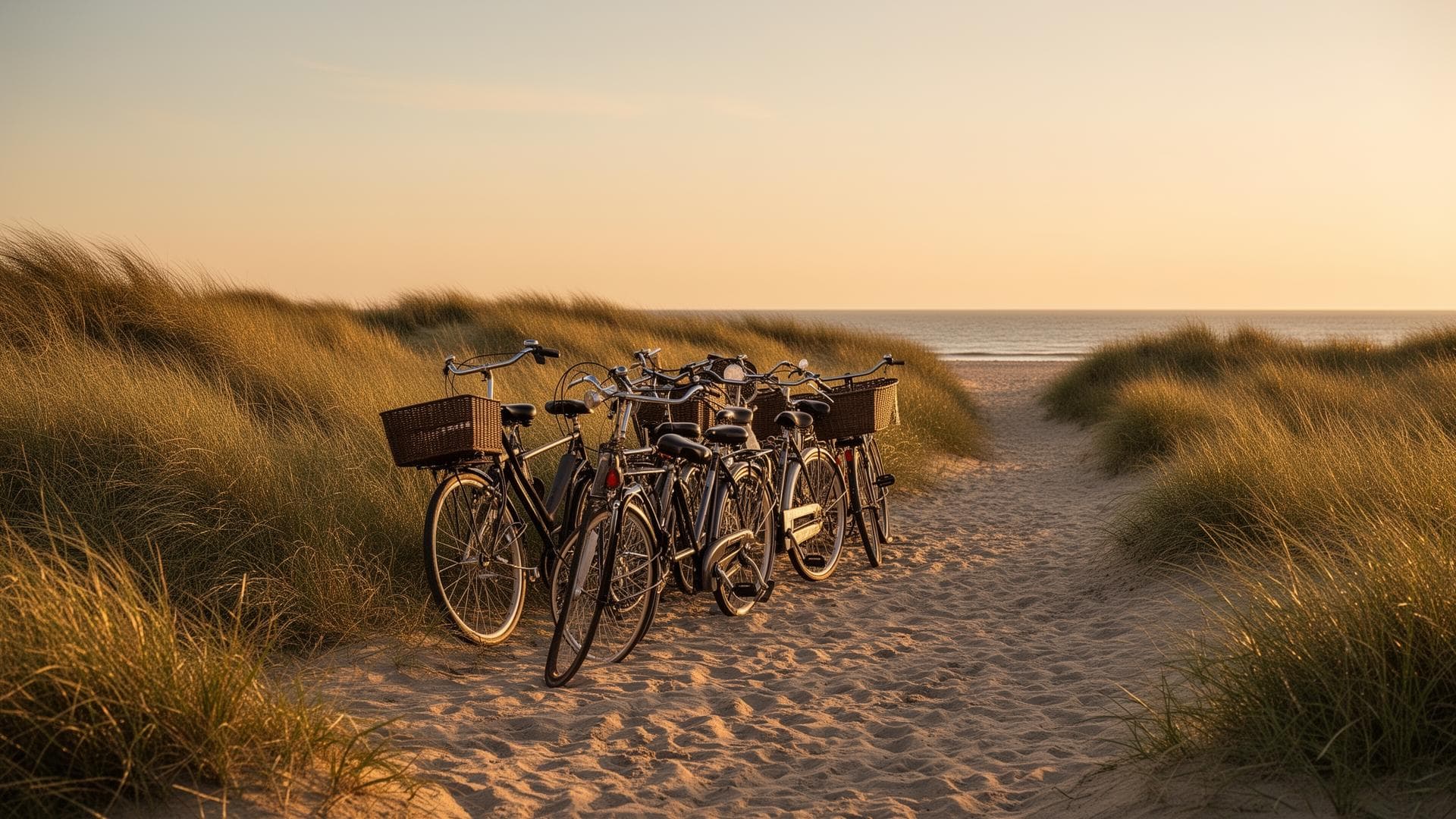 Bikes on a sandy path through dunes near Wassenaar beach